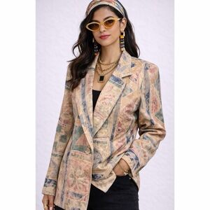 MALCOLM EMILIO • Stay Relevant Tan/Multi Ankh Reworked Vintage Blazer